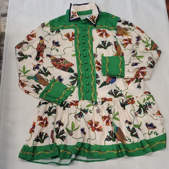 Colorful Bird  Dress/top with Green Accents - Picture 12 of 16